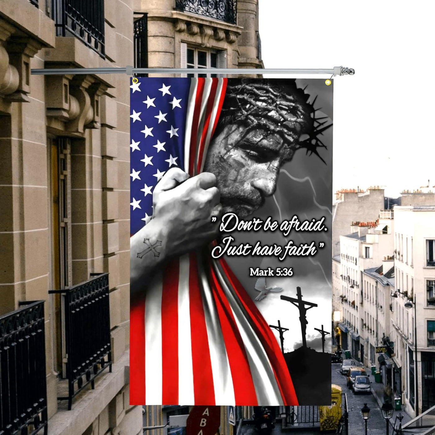 Christianartworkshop American Flag & Crucifixion Scene Garden Flag: Don’t Be Afraid Faith Decor