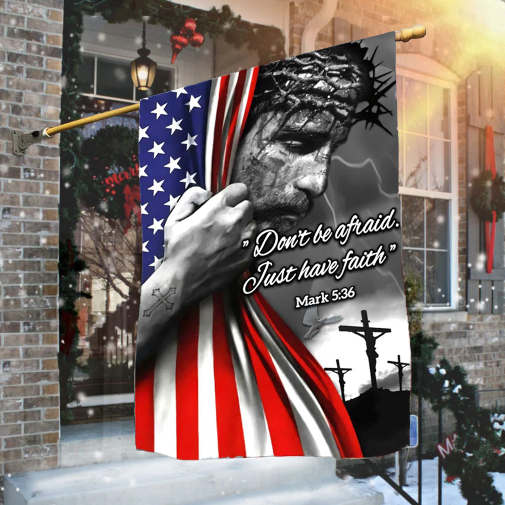 Christianartworkshop American Flag & Crucifixion Scene Garden Flag: Don’t Be Afraid Faith Decor