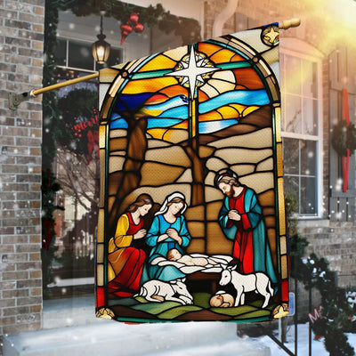 Christianartworkshop Holy Family Nativity Garden Flag: Stained - Style Christmas Decor