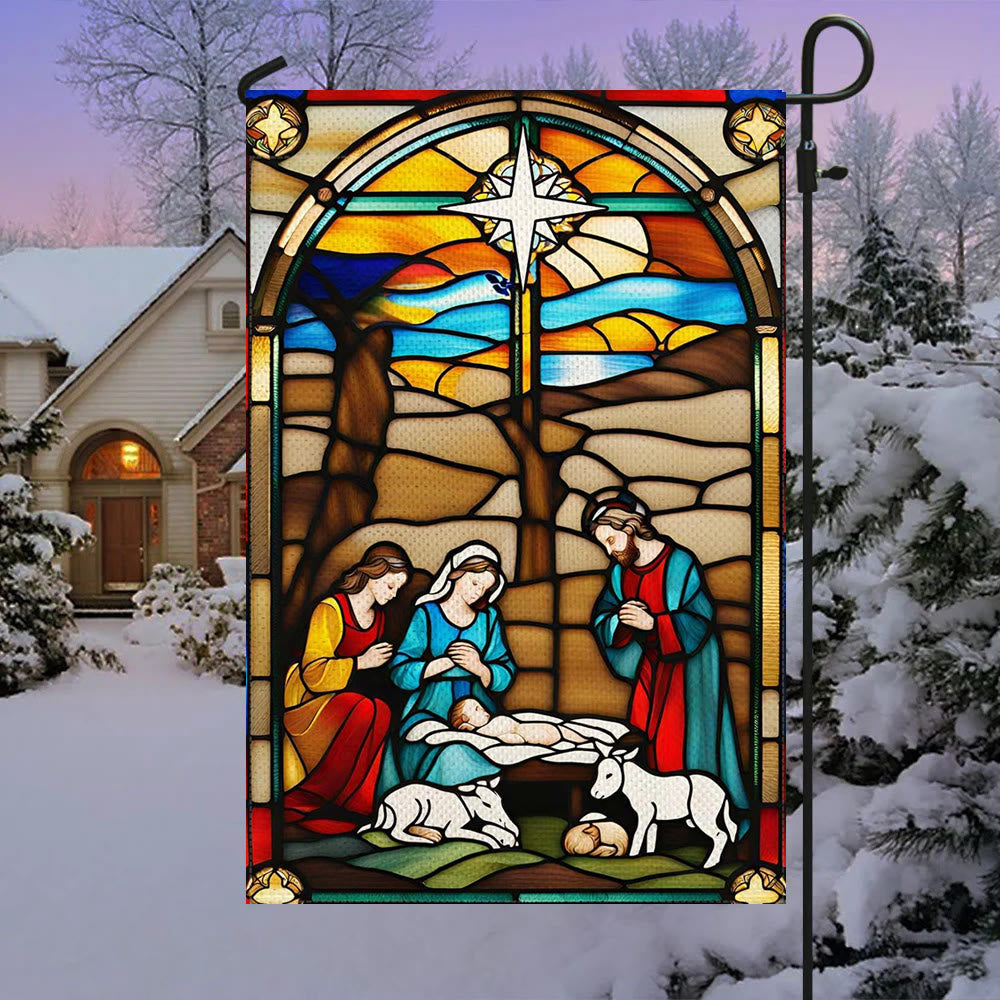 Christianartworkshop Holy Family Nativity Garden Flag: Stained - Style Christmas Decor