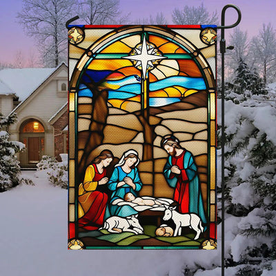 Christianartworkshop Holy Family Nativity Garden Flag: Stained - Style Christmas Decor