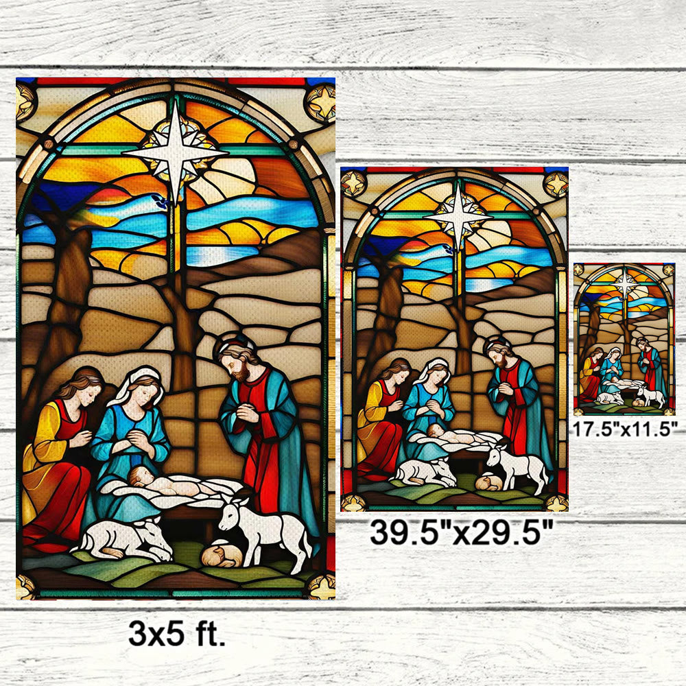 Christianartworkshop Holy Family Nativity Garden Flag: Stained - Style Christmas Decor