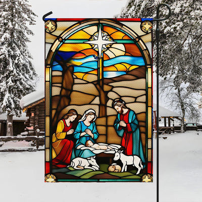Christianartworkshop Holy Family Nativity Garden Flag: Stained - Style Christmas Decor