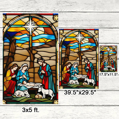 Christianartworkshop Holy Family Nativity Garden Flag: Stained - Style Christmas Decor