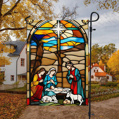 Christianartworkshop Holy Family Nativity Garden Flag: Stained - Style Christmas Decor