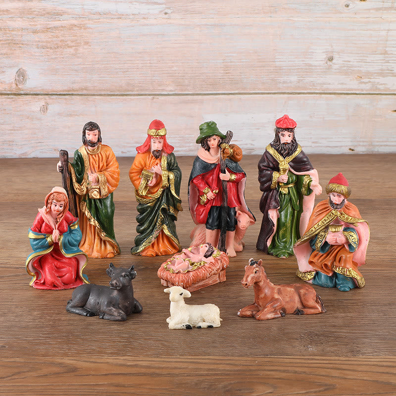 Christianartworkshop Complete Christmas Nativity Scene Desktop Ornament Set of 10