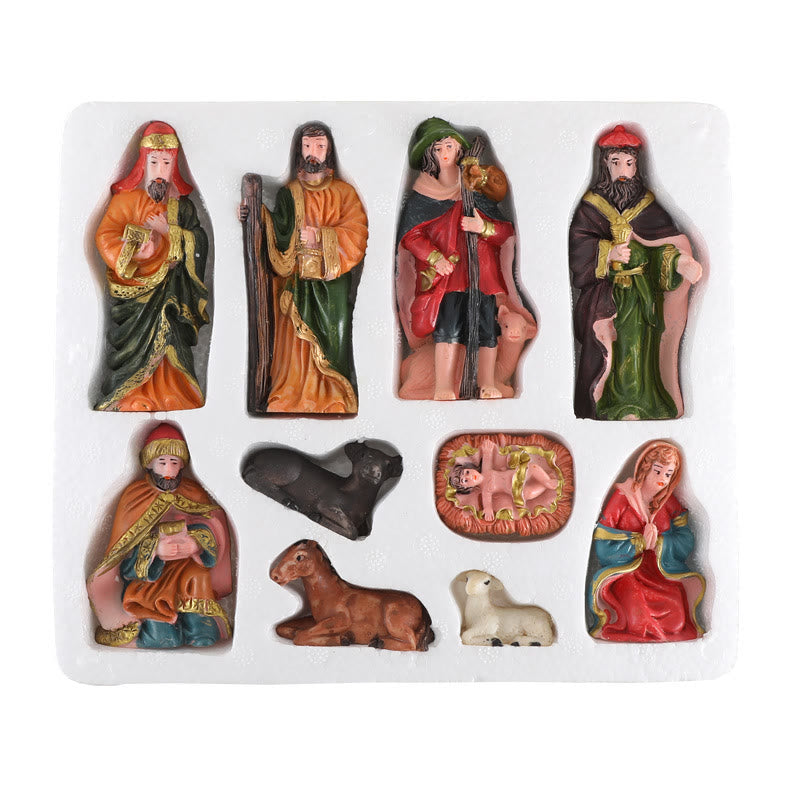 Christianartworkshop Complete Christmas Nativity Scene Desktop Ornament Set of 10