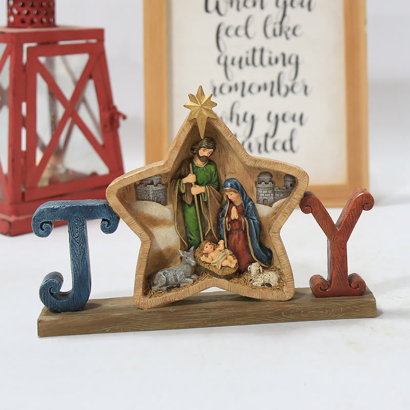 Christianartworkshop Holy Family Star & Angel Nativity Desktop Ornament for Christmas Celebration