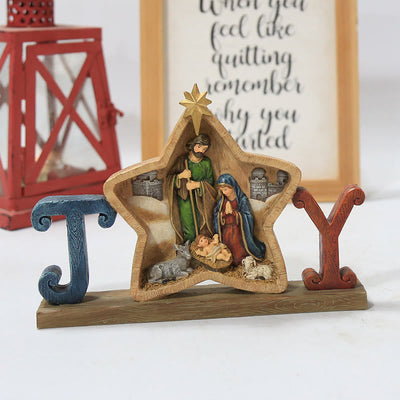 Christianartworkshop Holy Family Star & Angel Nativity Desktop Ornament for Christmas Celebration