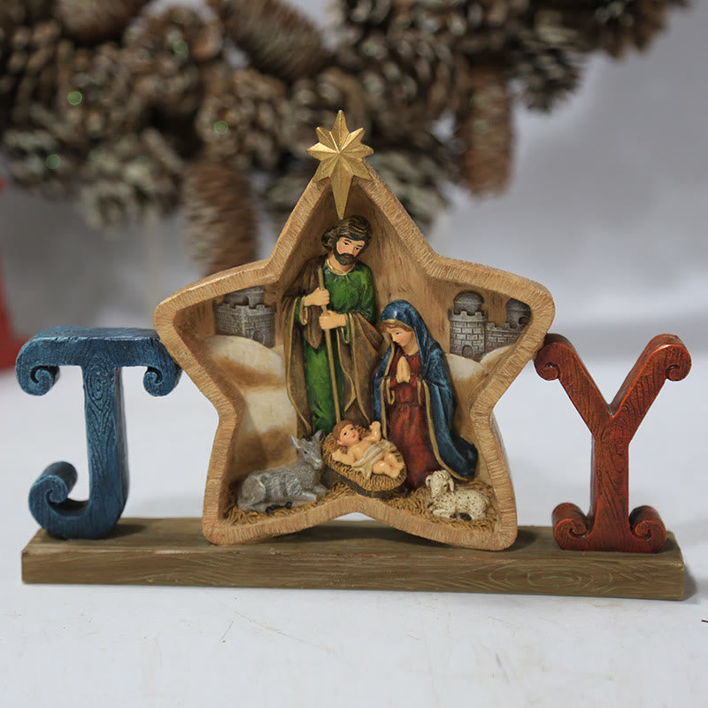 Christianartworkshop Holy Family Star & Angel Nativity Desktop Ornament for Christmas Celebration