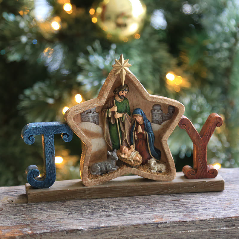 Christianartworkshop Holy Family Star & Angel Nativity Desktop Ornament for Christmas Celebration