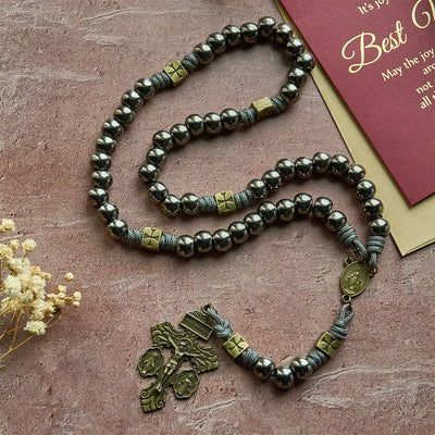 FREE Today: Miraculous Medal & Crucifix of 8 mm Round Silver Black Gallstone Nylon Cord Rosary