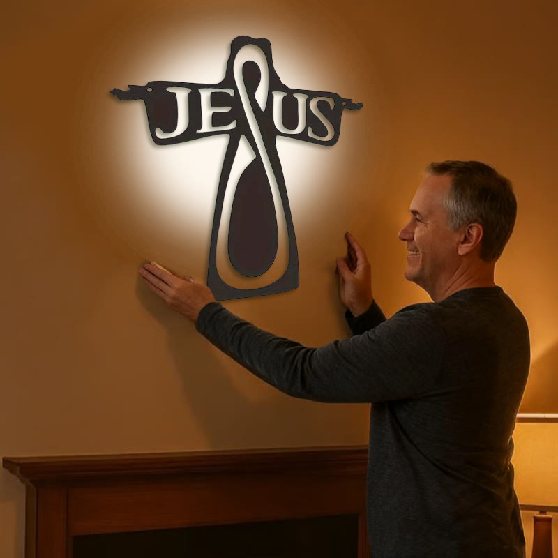 Christianartworkshop Minimalist Black Metal Jesus Cross Metal Wall Decor