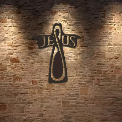 Christianartworkshop Minimalist Black Metal Jesus Cross Metal Wall Decor