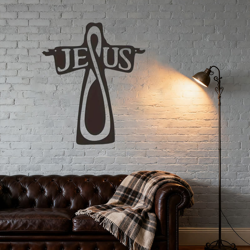 Christianartworkshop Minimalist Black Metal Jesus Cross Metal Wall Decor