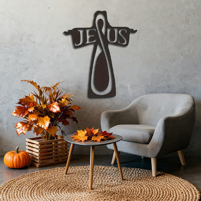 Christianartworkshop Minimalist Black Metal Jesus Cross Metal Wall Decor