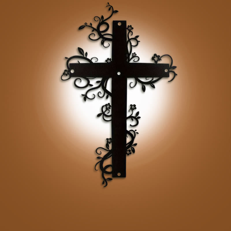Christianartworkshop Gothic Floral Vine Cross Black Metal Wall Decor