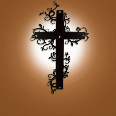 Christianartworkshop Gothic Floral Vine Cross Black Metal Wall Decor