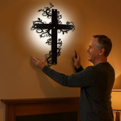 Christianartworkshop Gothic Floral Vine Cross Black Metal Wall Decor