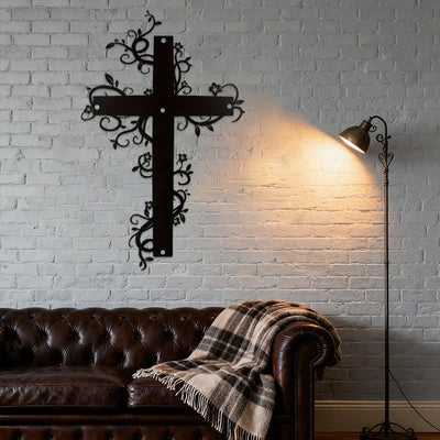 Christianartworkshop Gothic Floral Vine Cross Black Metal Wall Decor