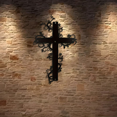 Christianartworkshop Gothic Floral Vine Cross Black Metal Wall Decor