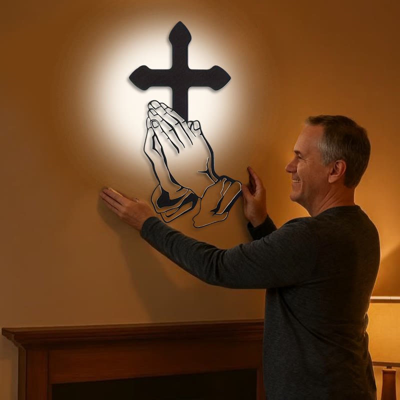 Christianartworkshop Classic Praying Hands & Cross Black Metal Wall Decor
