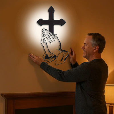 Christianartworkshop Classic Praying Hands & Cross Black Metal Wall Decor