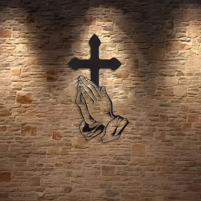 Christianartworkshop Classic Praying Hands & Cross Black Metal Wall Decor