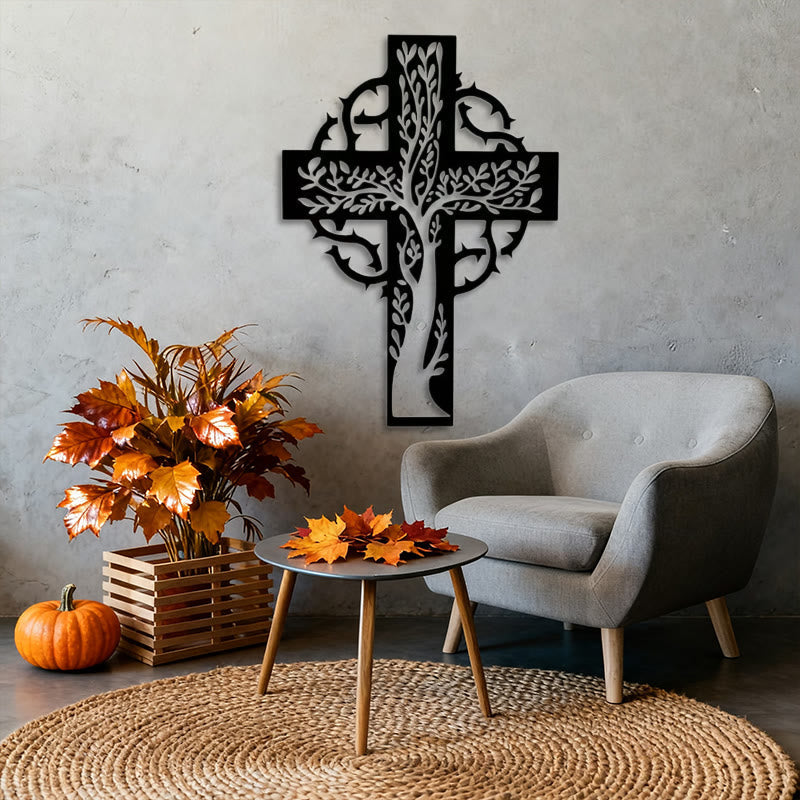 Christianartworkshop Rustic Tree of Life Cross Black Metal Wall Decor