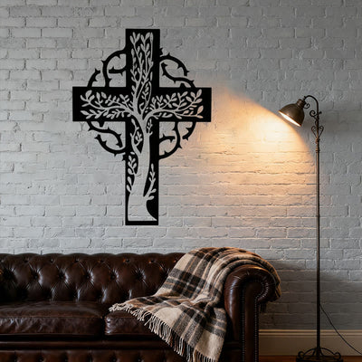 Christianartworkshop Rustic Tree of Life Cross Black Metal Wall Decor