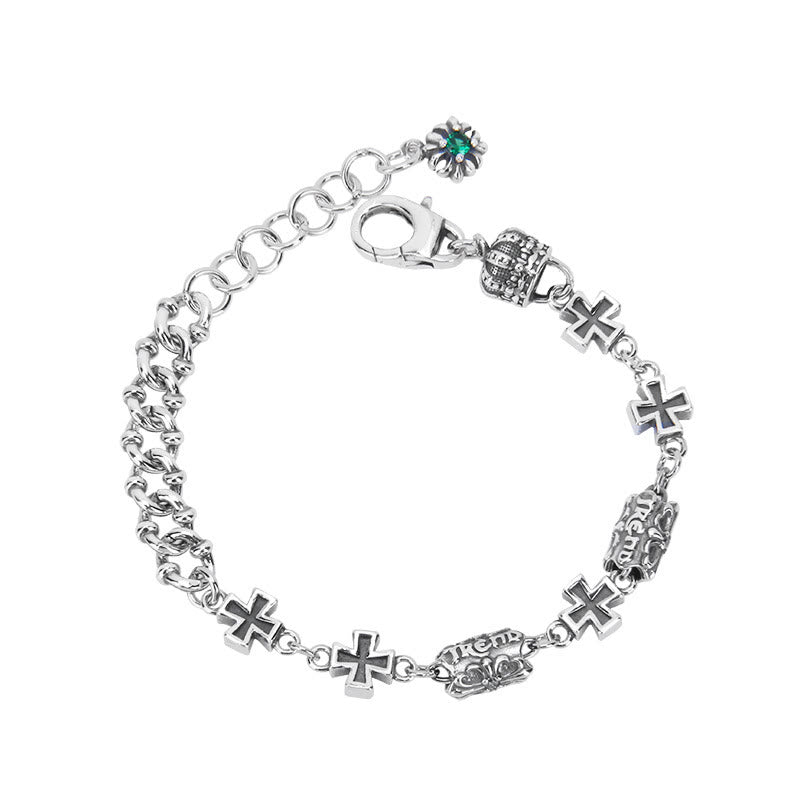 Christianartworkshop Classic 925 Sterling Silver Cross Bracelet with Gothic Floral Beads