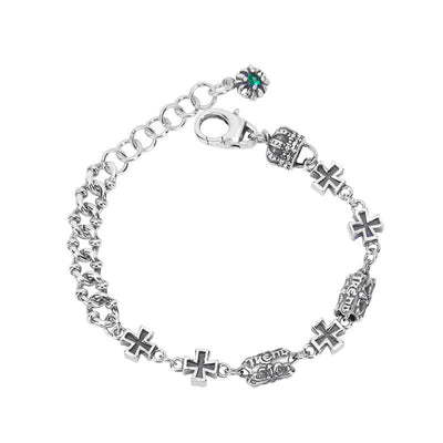 Christianartworkshop Classic 925 Sterling Silver Cross Bracelet with Gothic Floral Beads