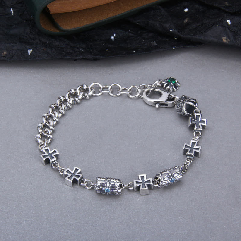 Christianartworkshop Classic 925 Sterling Silver Cross Bracelet with Gothic Floral Beads