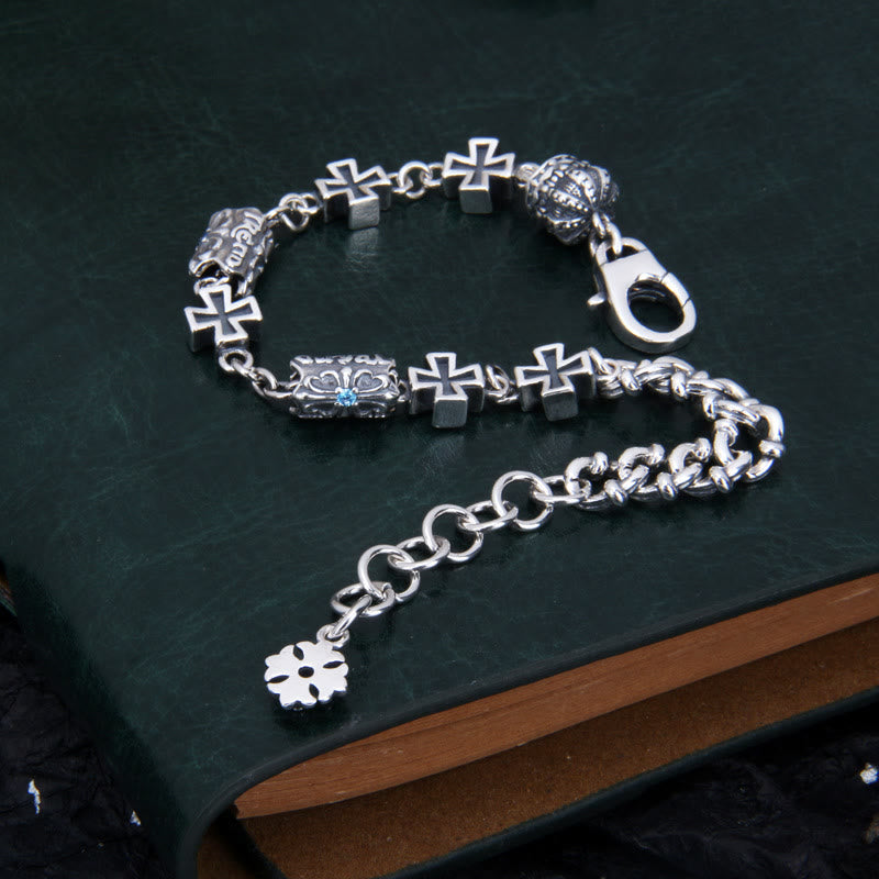 Christianartworkshop Classic 925 Sterling Silver Cross Bracelet with Gothic Floral Beads