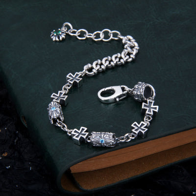 Christianartworkshop Classic 925 Sterling Silver Cross Bracelet with Gothic Floral Beads