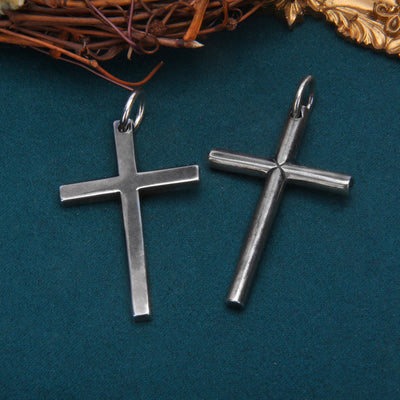 Christianartworkshop Bold Minimal Sterling Silver Cross Necklace in Square and Round Bar