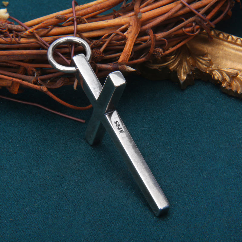 Christianartworkshop Bold Minimal Sterling Silver Cross Necklace in Square and Round Bar