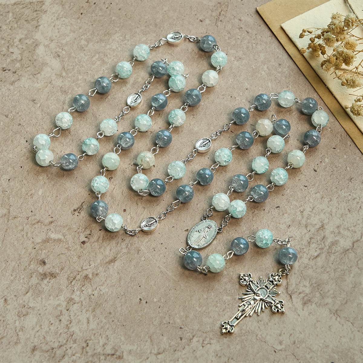 FREE Today: Handmade Original Grey Blue Rosary with Miraculous Medal: A Unique Expression of Faith