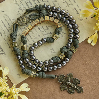 Christianartworkshop Military - Style Paracord Custom Rosary: Silver-Toned Beads & Brass JESUS