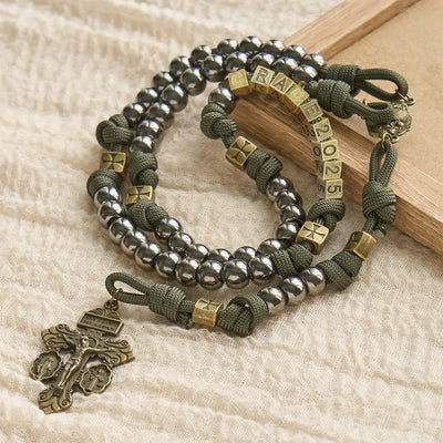 Christianartworkshop Military - Style Paracord Custom Rosary: Silver-Toned Beads & Brass JESUS
