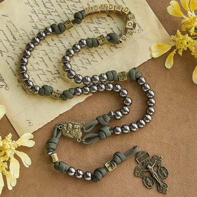 Christianartworkshop Military - Style Paracord Custom Rosary: Silver-Toned Beads & Brass JESUS