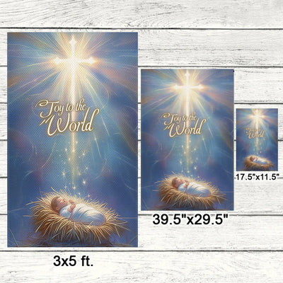 Christianartworkshop Blue - Toned Joy to the World Nativity Garden Flag with Glowing Cross