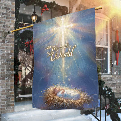 Christianartworkshop Blue - Toned Joy to the World Nativity Garden Flag with Glowing Cross
