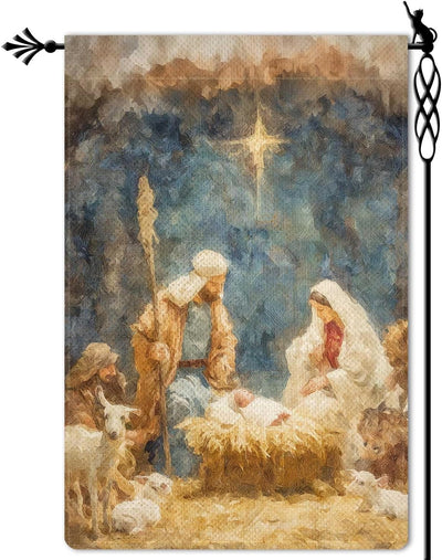 Christianartworkshop Soft - Toned Nativity Garden Flag: Holy Family, Animals & Star