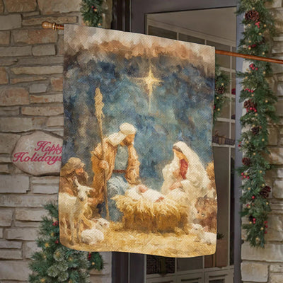 Christianartworkshop Soft - Toned Nativity Garden Flag: Holy Family, Animals & Star