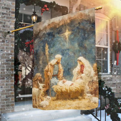 Christianartworkshop Soft - Toned Nativity Garden Flag: Holy Family, Animals & Star