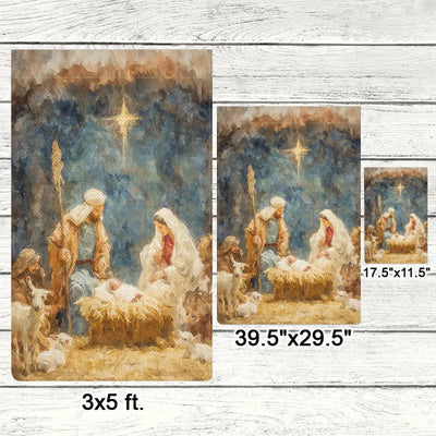 Christianartworkshop Soft - Toned Nativity Garden Flag: Holy Family, Animals & Star