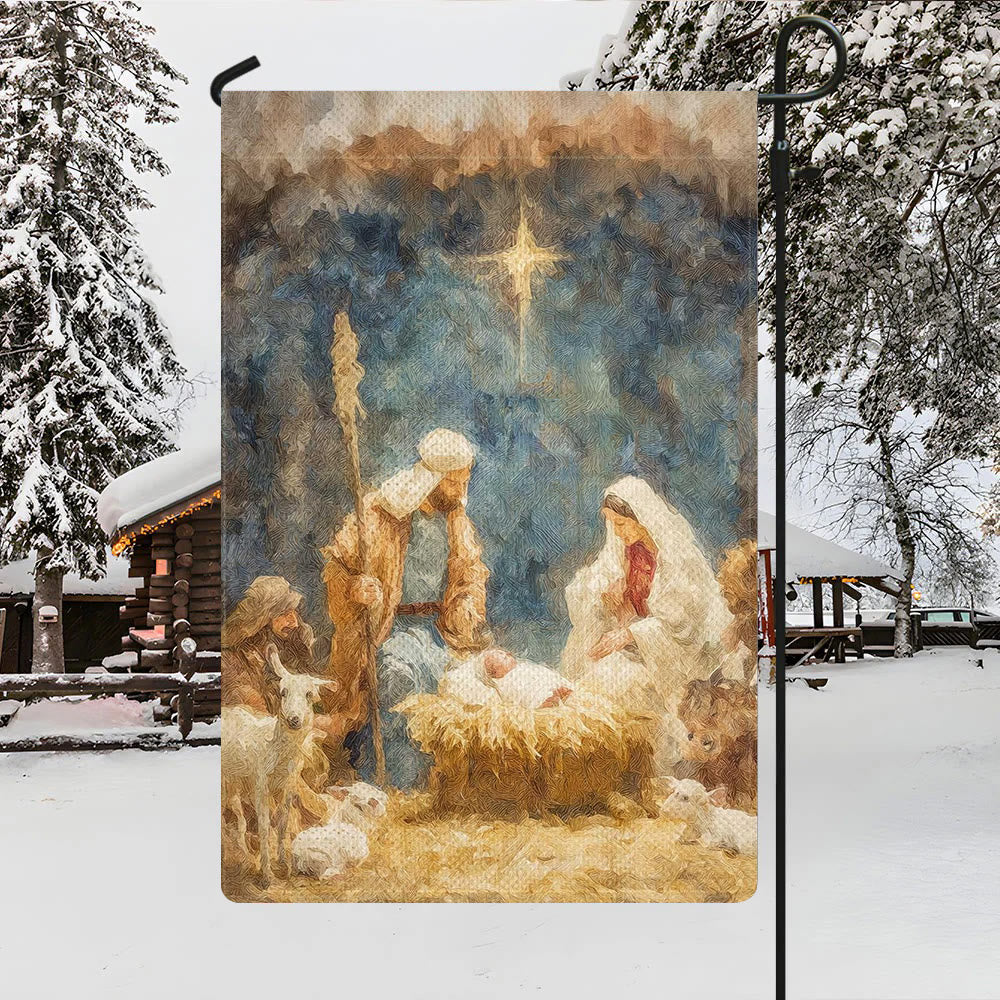 Christianartworkshop Soft - Toned Nativity Garden Flag: Holy Family, Animals & Star