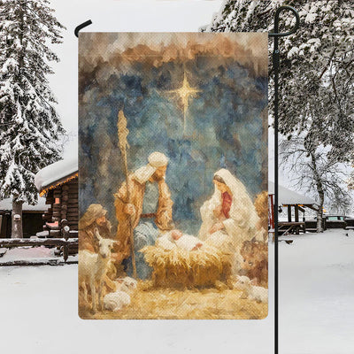 Christianartworkshop Soft - Toned Nativity Garden Flag: Holy Family, Animals & Star