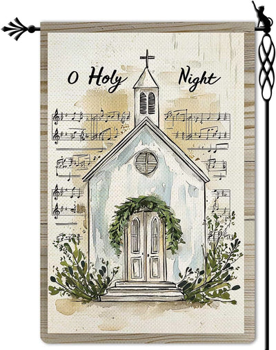 Christianartworkshop Music Notes & Church O Holy Night Christmas Garden Flag